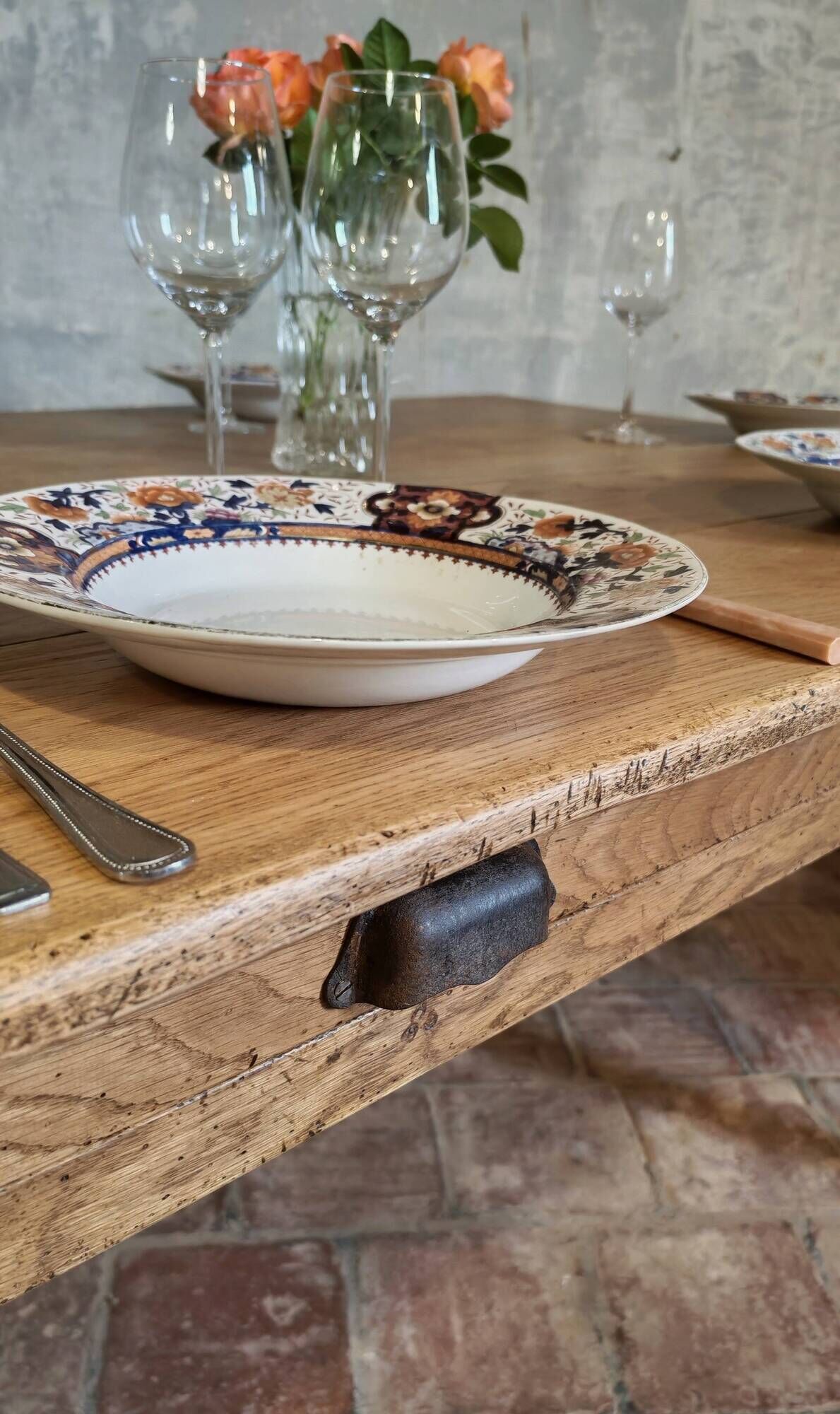 Large authentic farmhouse table made of solid French oak.