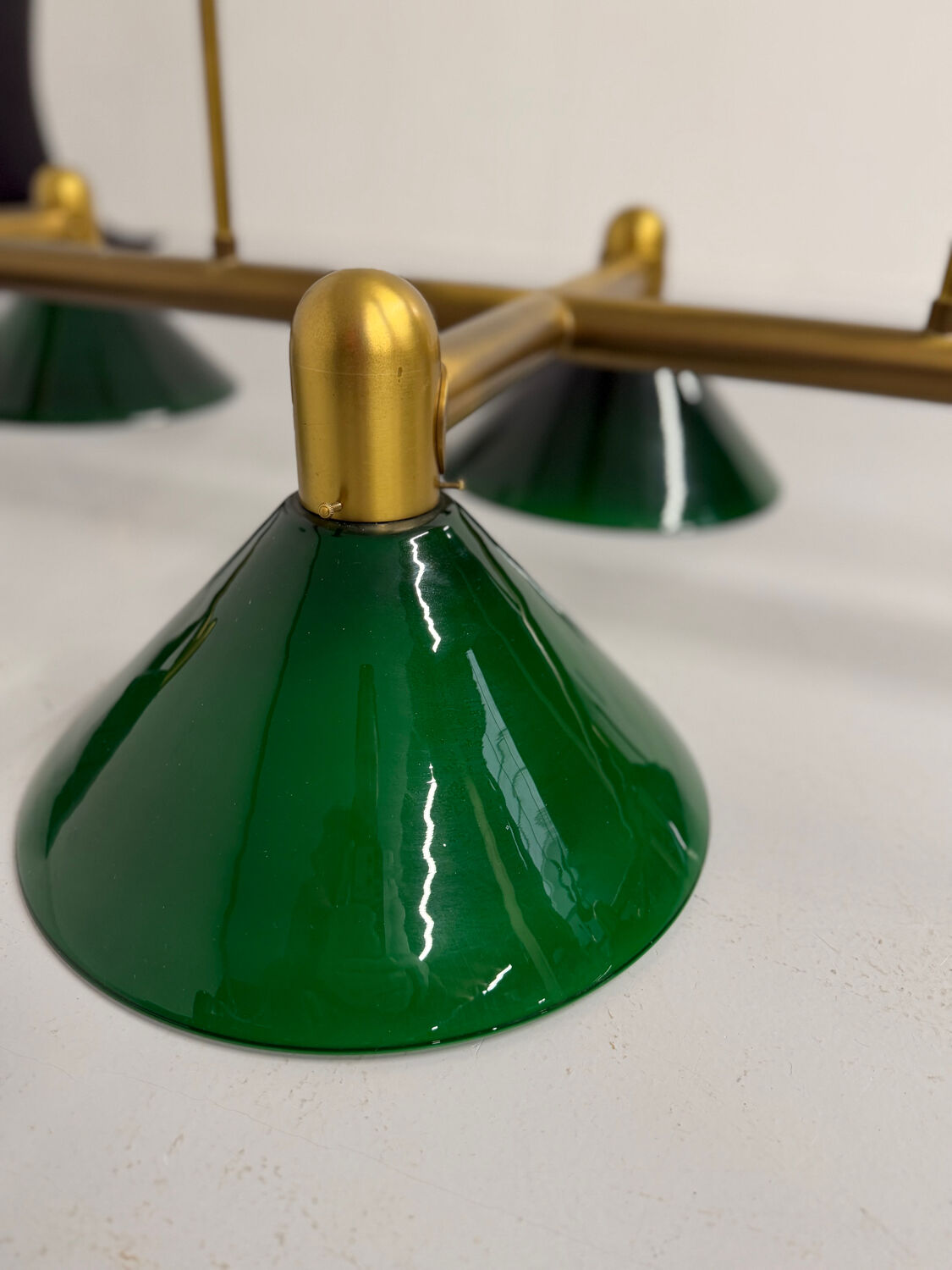 Large brass and green opaline pendant lamp 260 cm 1970s