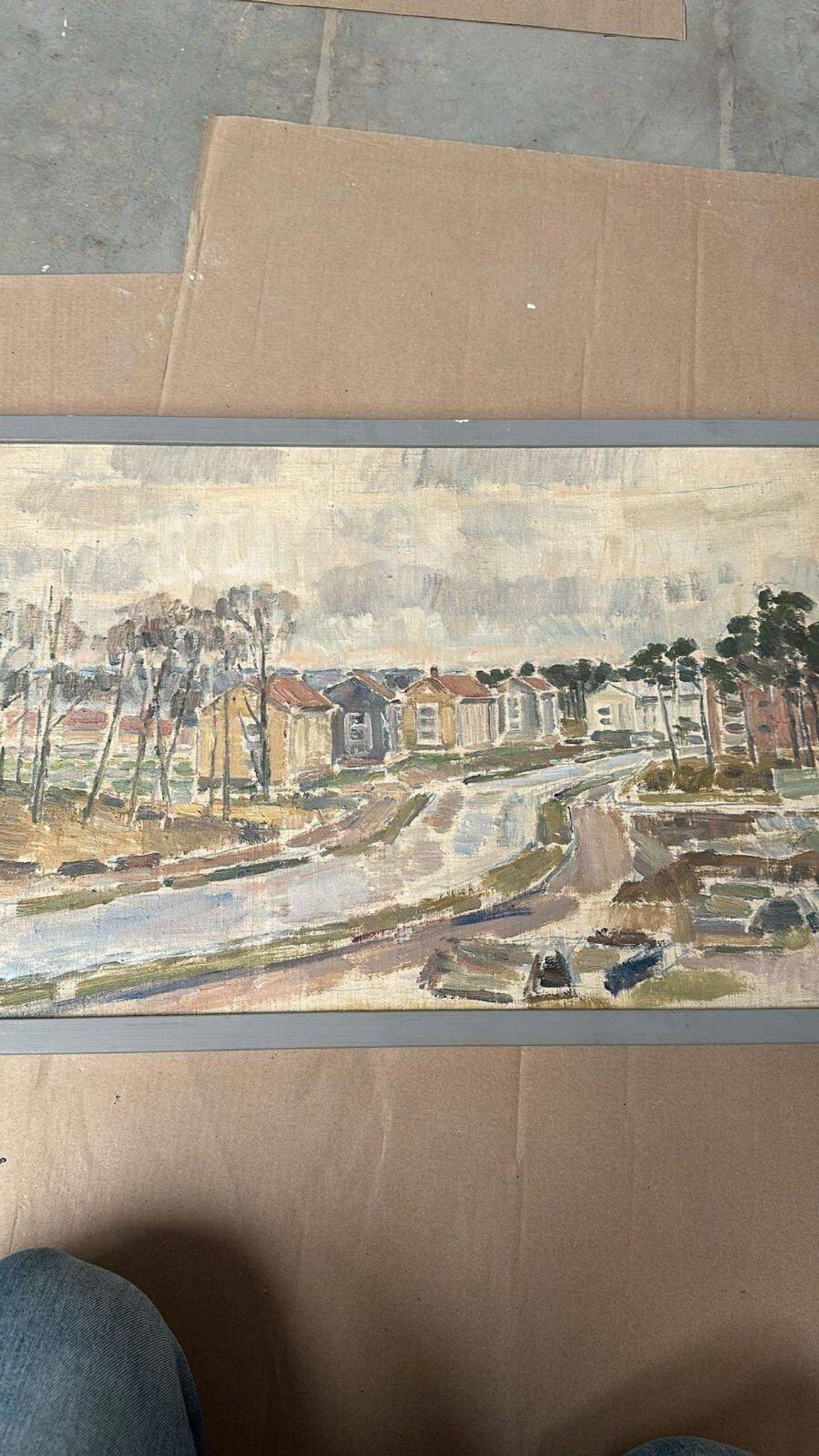 Original Swedish Oil On Panel – “Seaside Town” – Vintage & Framed – 57 × 39 Cm (22.4" × 15.4")