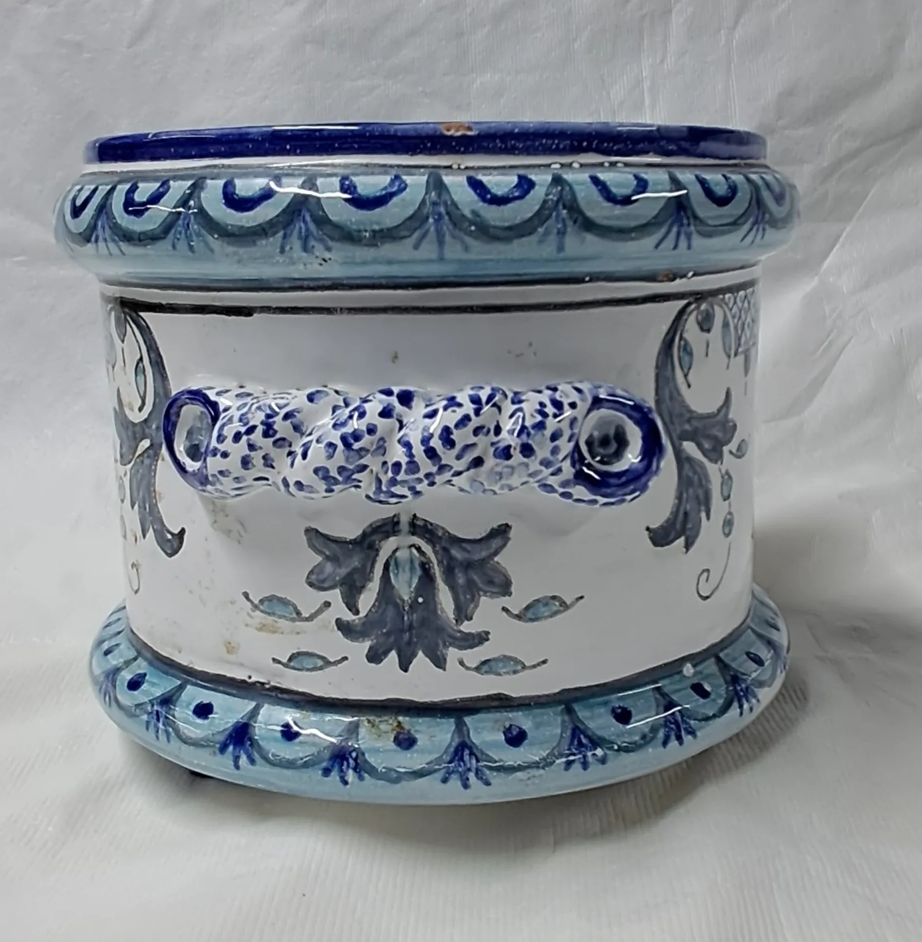 Nevers earthenware cache-pot. 20th century.