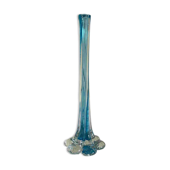 Vase soliflore vintage en verre bleu