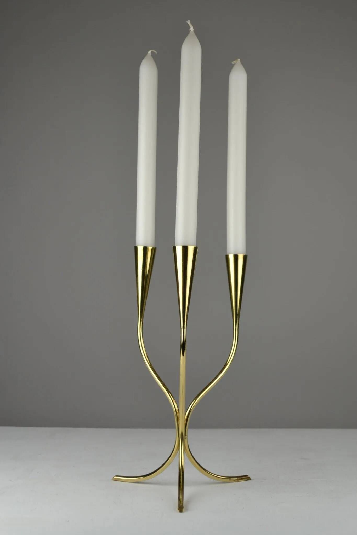 Polished Brass Candelabra by Gunnar Ander for Ystad-Metall, Sweden 1960s