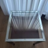 Square coffee table in chrome metal and glass - modern vintage style