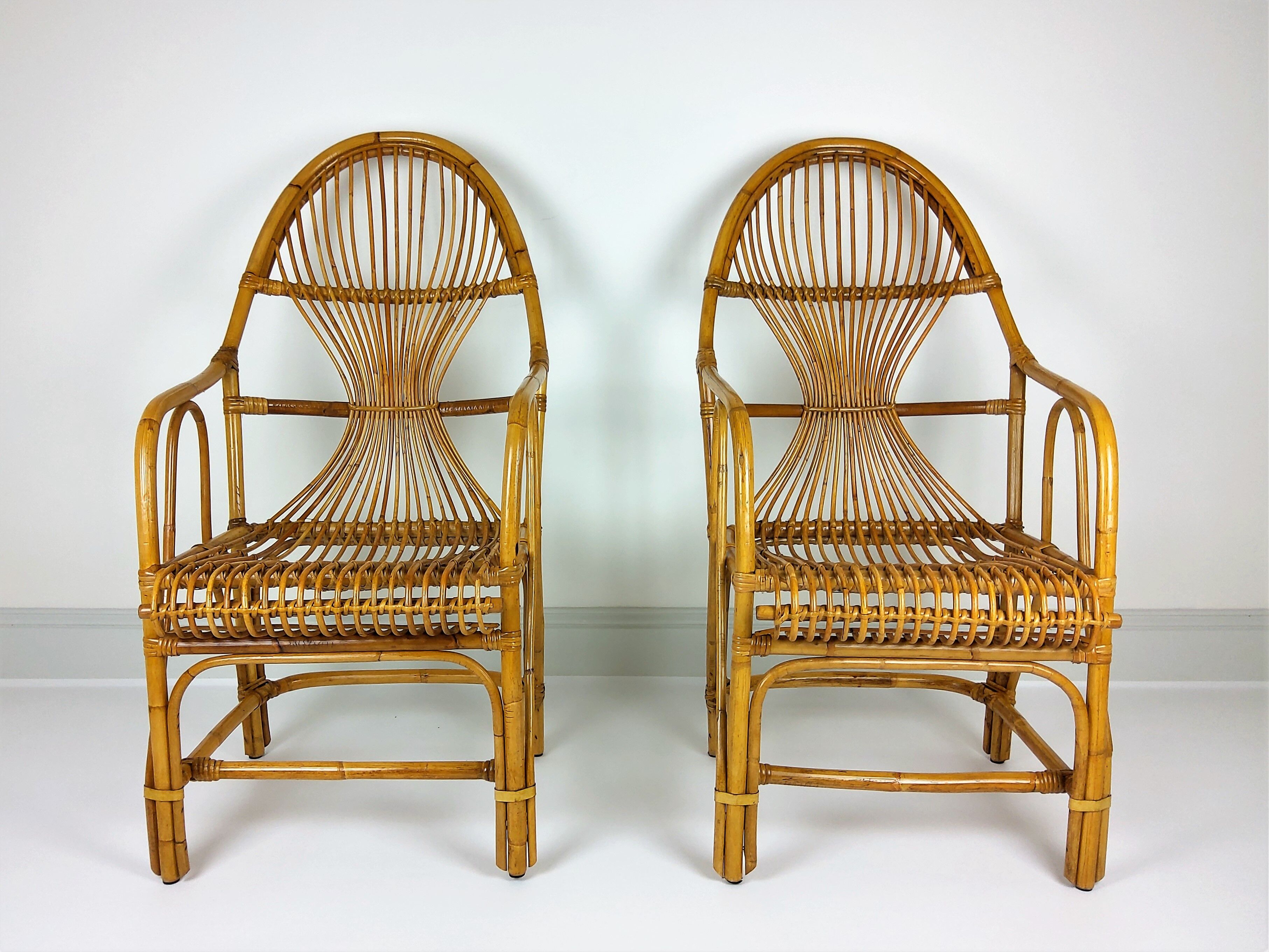 2 vintage rattan bamboo armchairs 1960