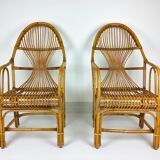 2 vintage rattan bamboo armchairs 1960