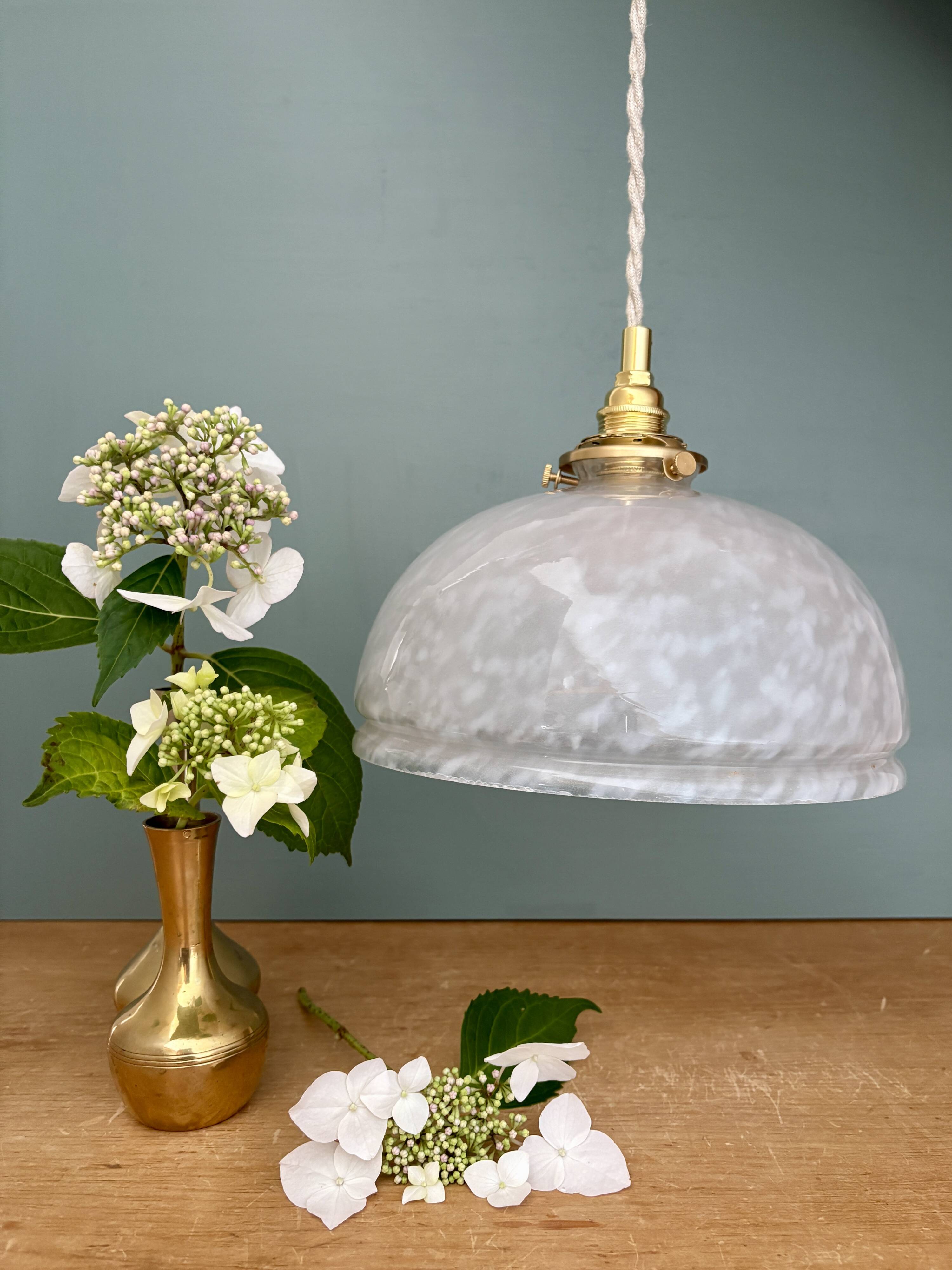 Vintage Clichy White Glass Pendant Lampshade