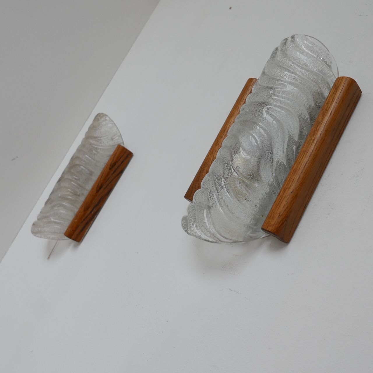 Mid-century glass and oak belgium wall light