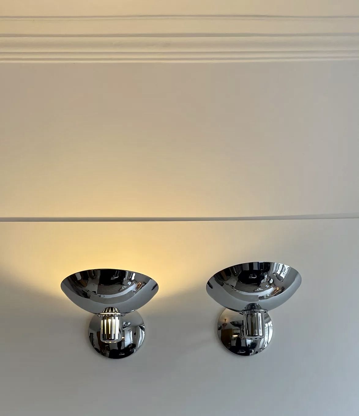 Pair of adjustable vintage wall lamps, chromed metal, France 1970