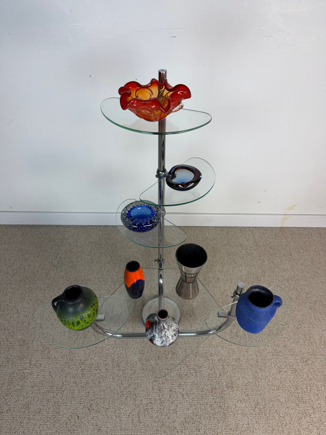 Art Deco shelf in glass and chrome metal