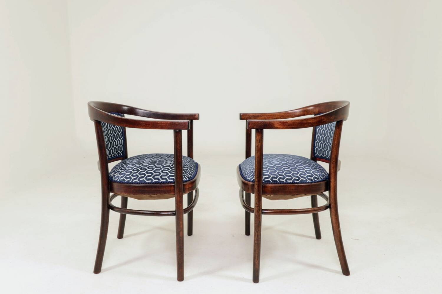 Pair of restored Art Deco style Thonet armchairs in jacquard.