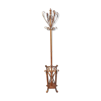 Coat rack, umbrella, wrought iron cane, imitation leather straps, horse harness