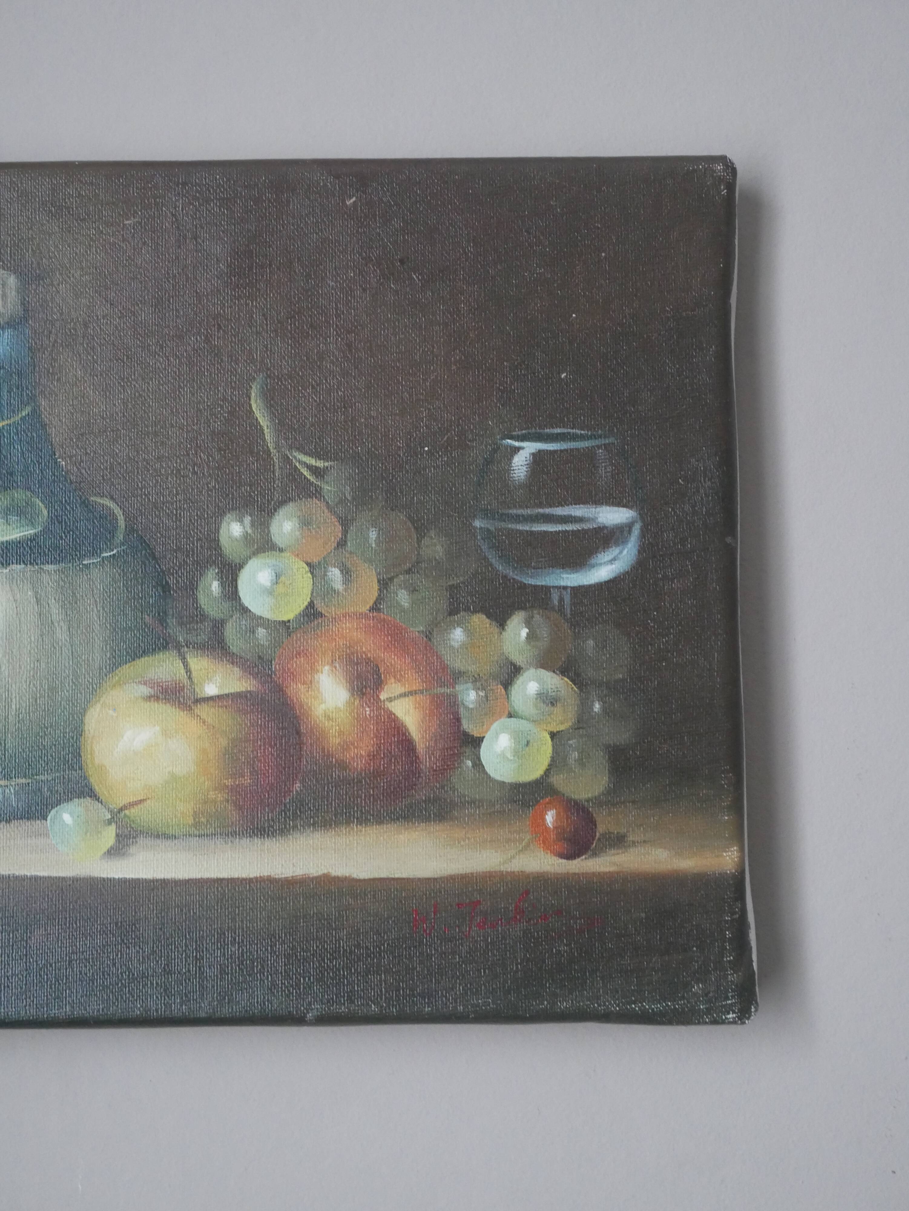 Old oil painting on canvas still life W. Jenkins countryside decoration