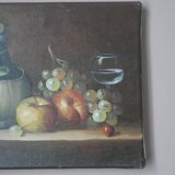 Tableau peinture ancienne huile sur toile nature morte W. Jenkins décoration campagne
