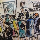 lively scene at the "craktie" bar around 1920 by André Meurisse (watercolor and gouache)
