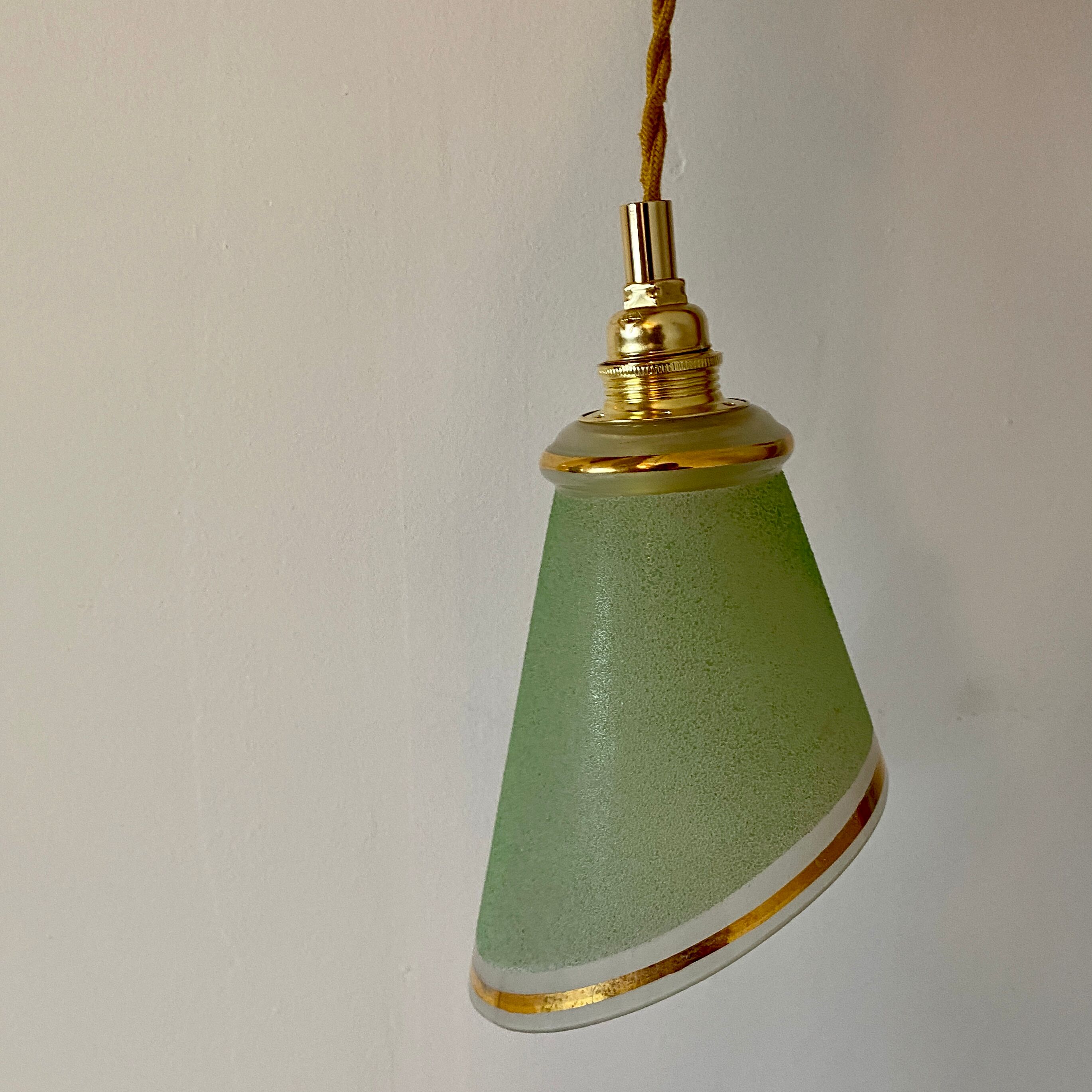 Vintage tulip walkman in green sandblasted glass