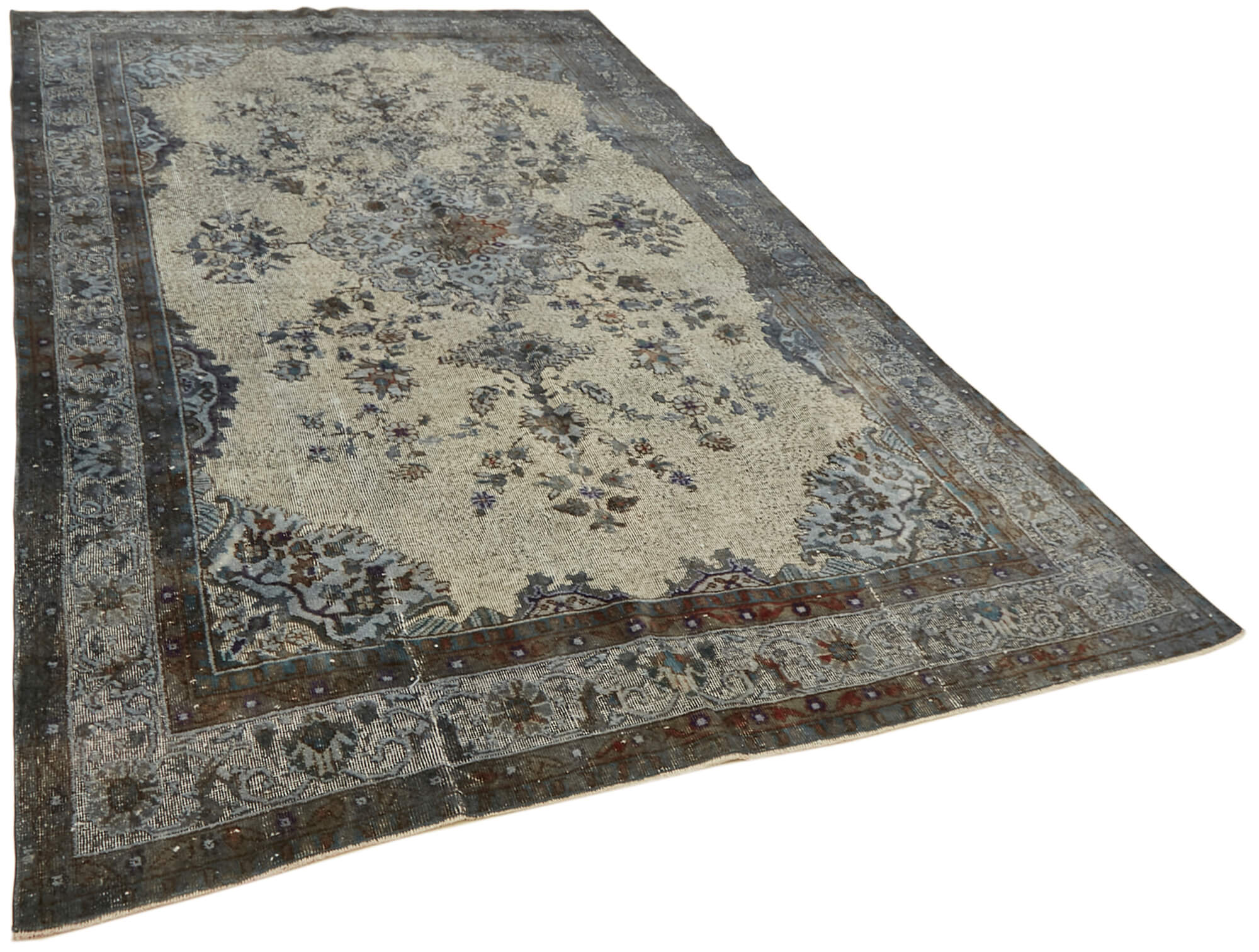 Handmade distressed oriental 1980s 203 cm x 324 cm grey rug