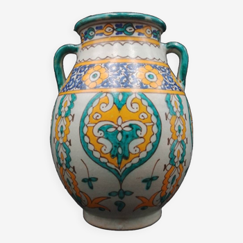 Vase pot a deux anses en céramique du maroc signé fes marocain