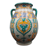 Vase pot with two handles in Moroccan ceramic signed Fes Moroccan