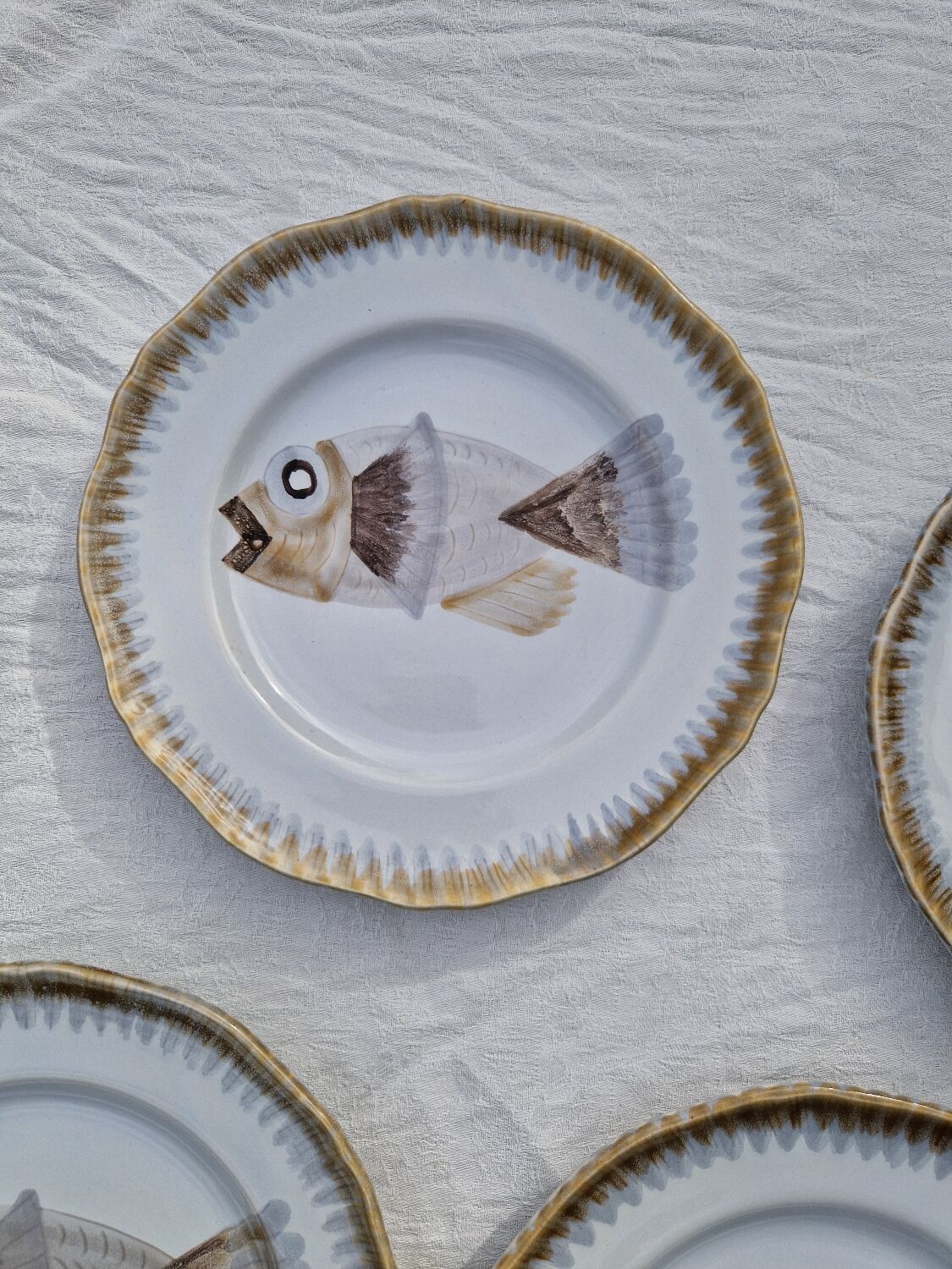 Lot de 9 assiettes plates saint Amand decor poissons