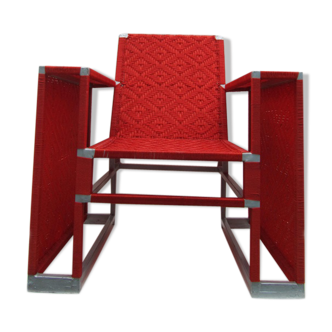 Armchair woven in red nylon