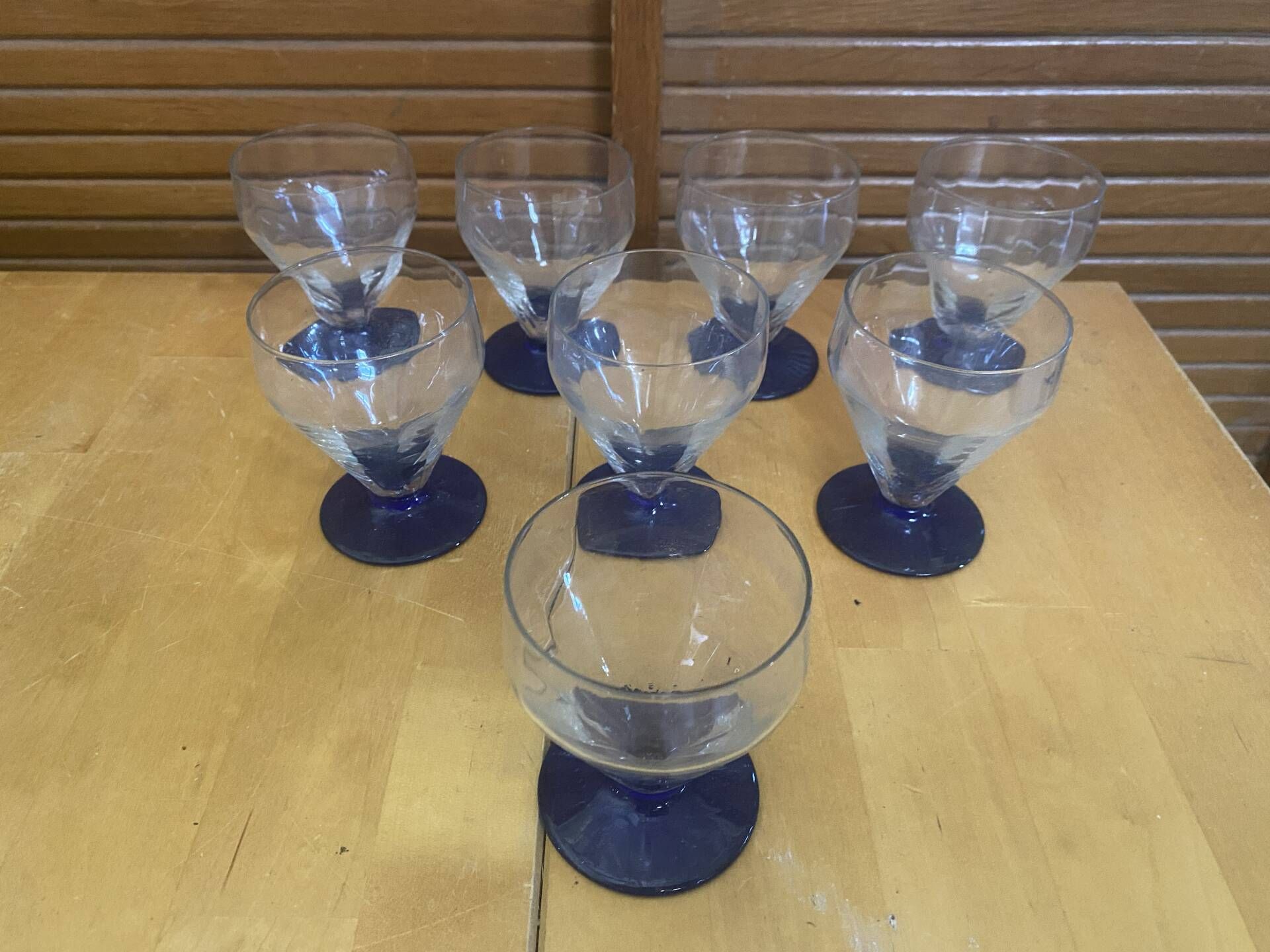 Set of 23 Stemmed Glasses Transparent Glass + Cobalt Blue Stems Vintage