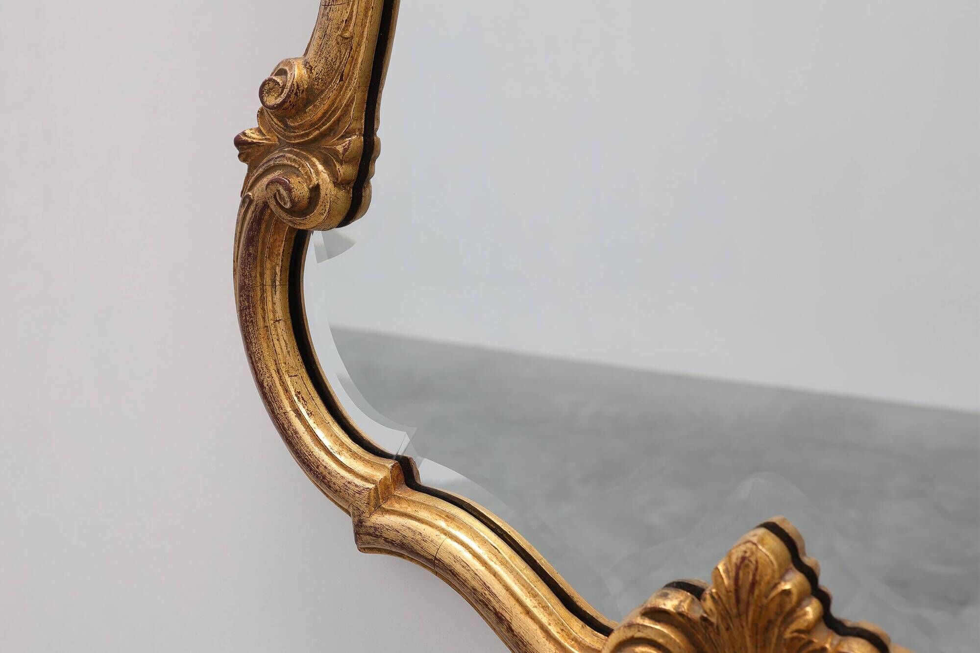 Florentine Style Giltwood Mirror with Acanthus Crest and Bevelled Glass, It