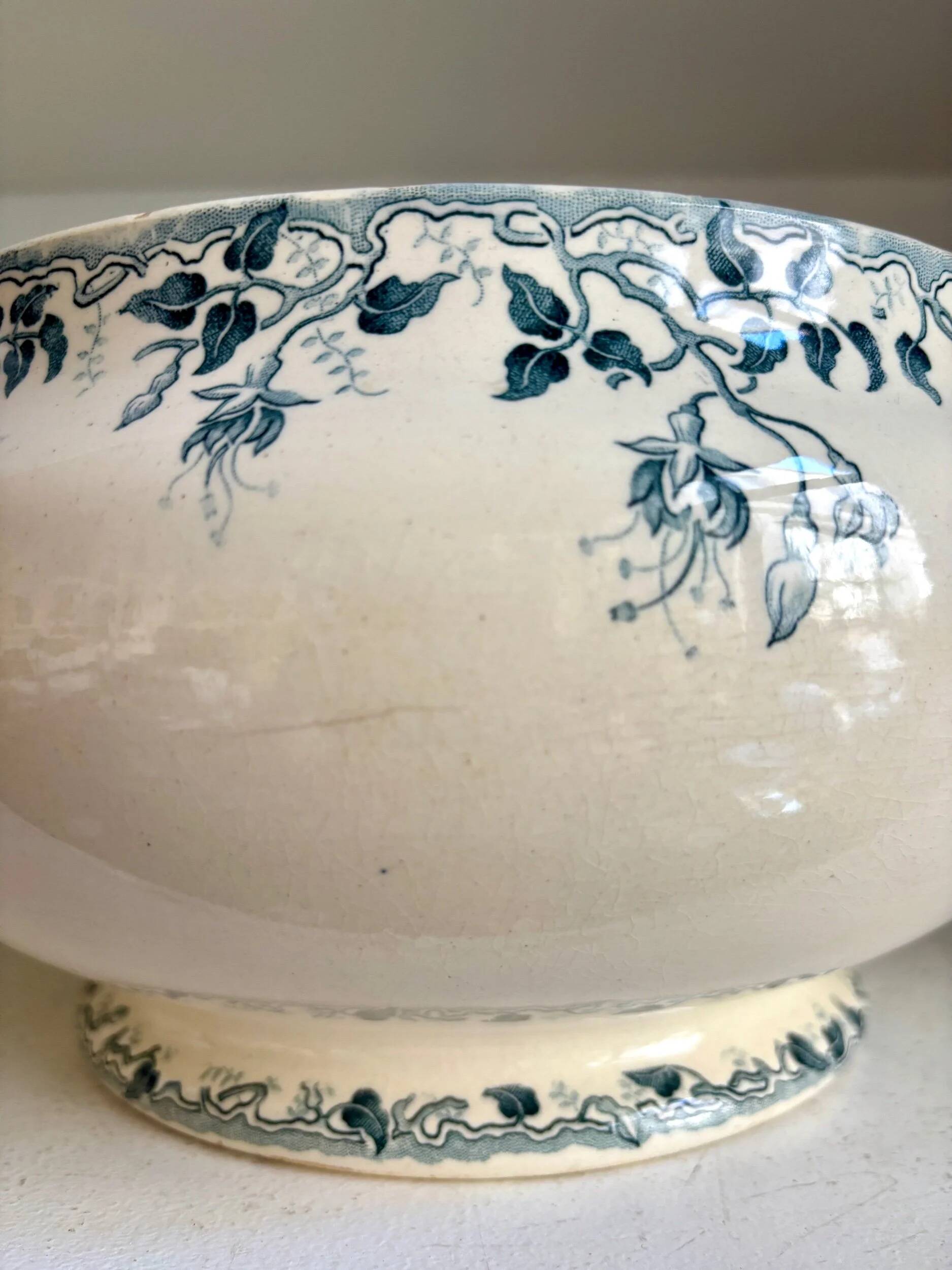 Salad bowl, soup tureen E. Bourgeois in blue ironstone