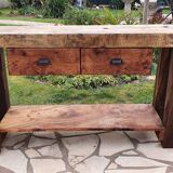 Old elm workbench, elm magnifying glass and oak. Renovated and pampered. 190cm.