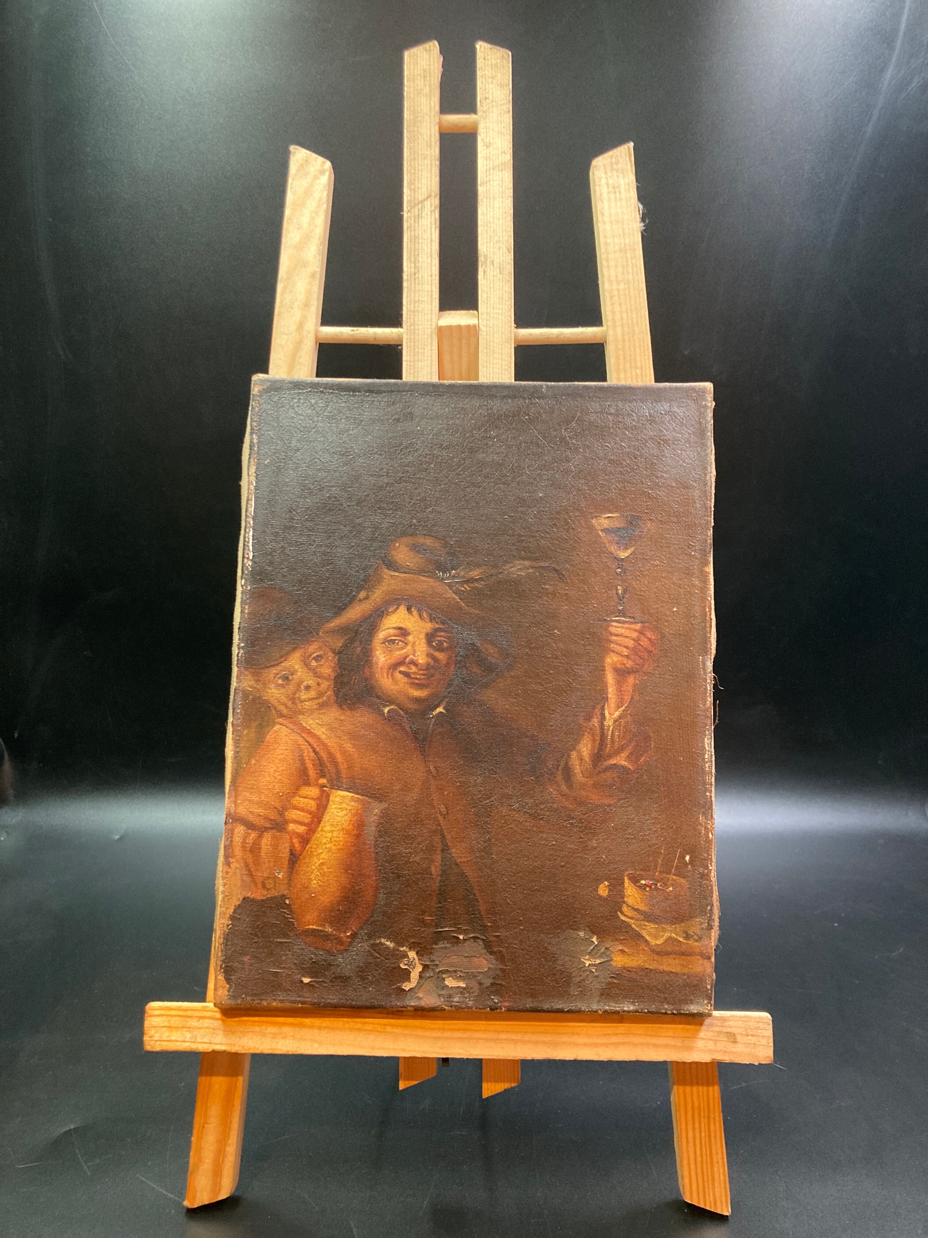 Painting on canvas depicting a man raising a glass of wine