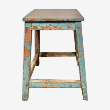 Tabouret en bois exotique laqué bleu