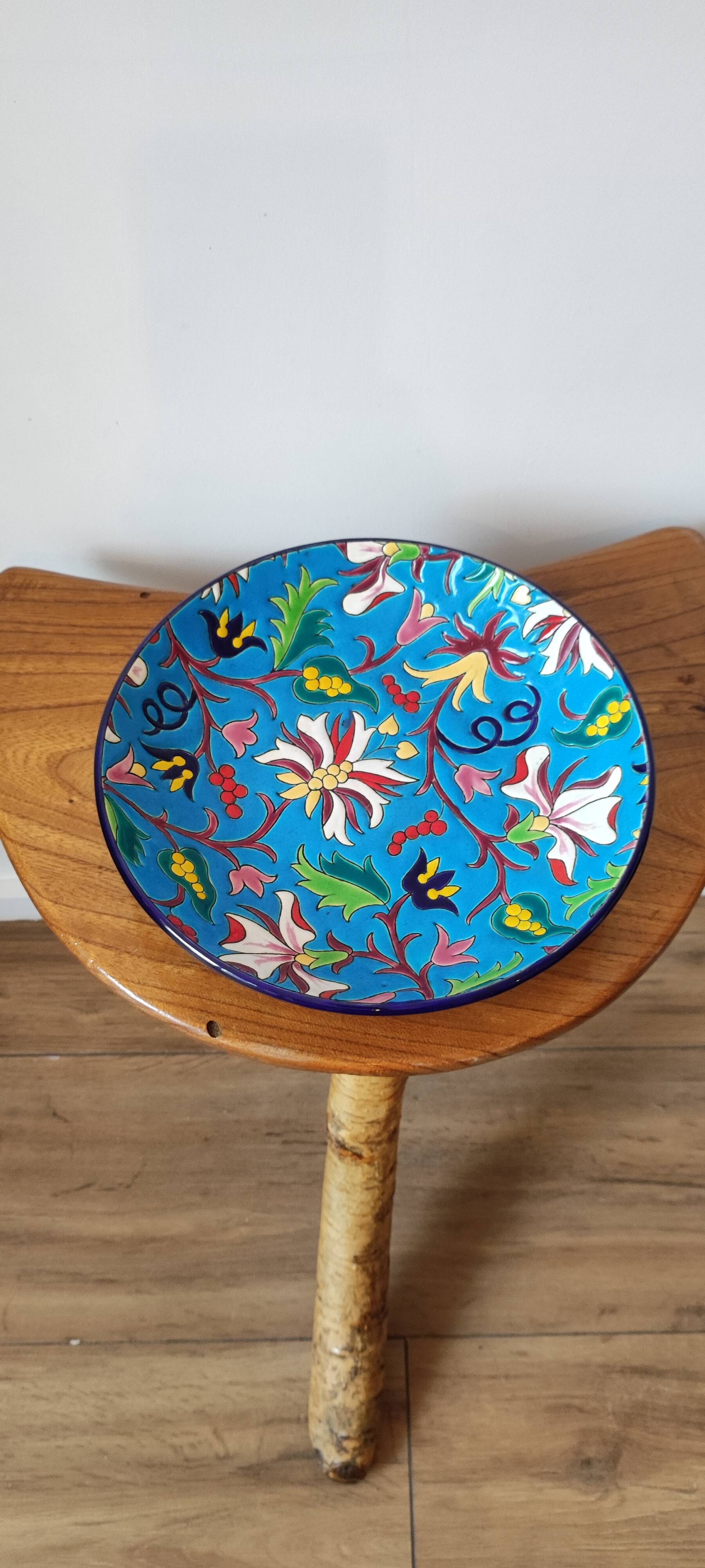 Numbered hollow dish in Longwy emaux.