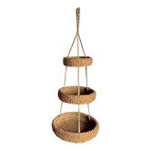 Vintage natural rush three-tier hanging basket