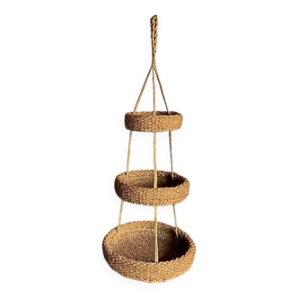 Vintage natural rush three-tier hanging basket