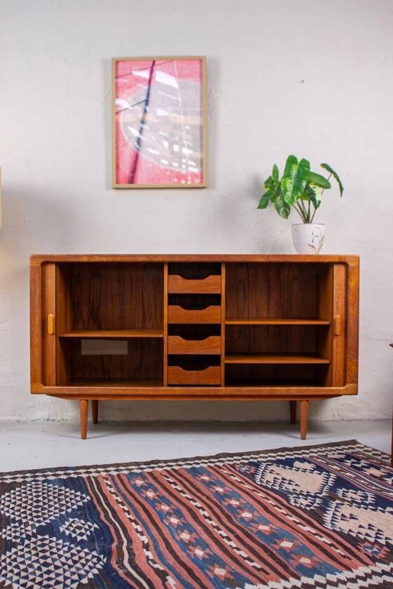 Buffet en teck vintage avec tiroirs, danois Silkeborg, milieu du siècle.