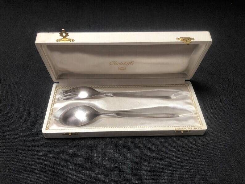 Vintage Christofle Silver Plated Fork and Soup Spoon Set Tapio Wirkkala Duo
