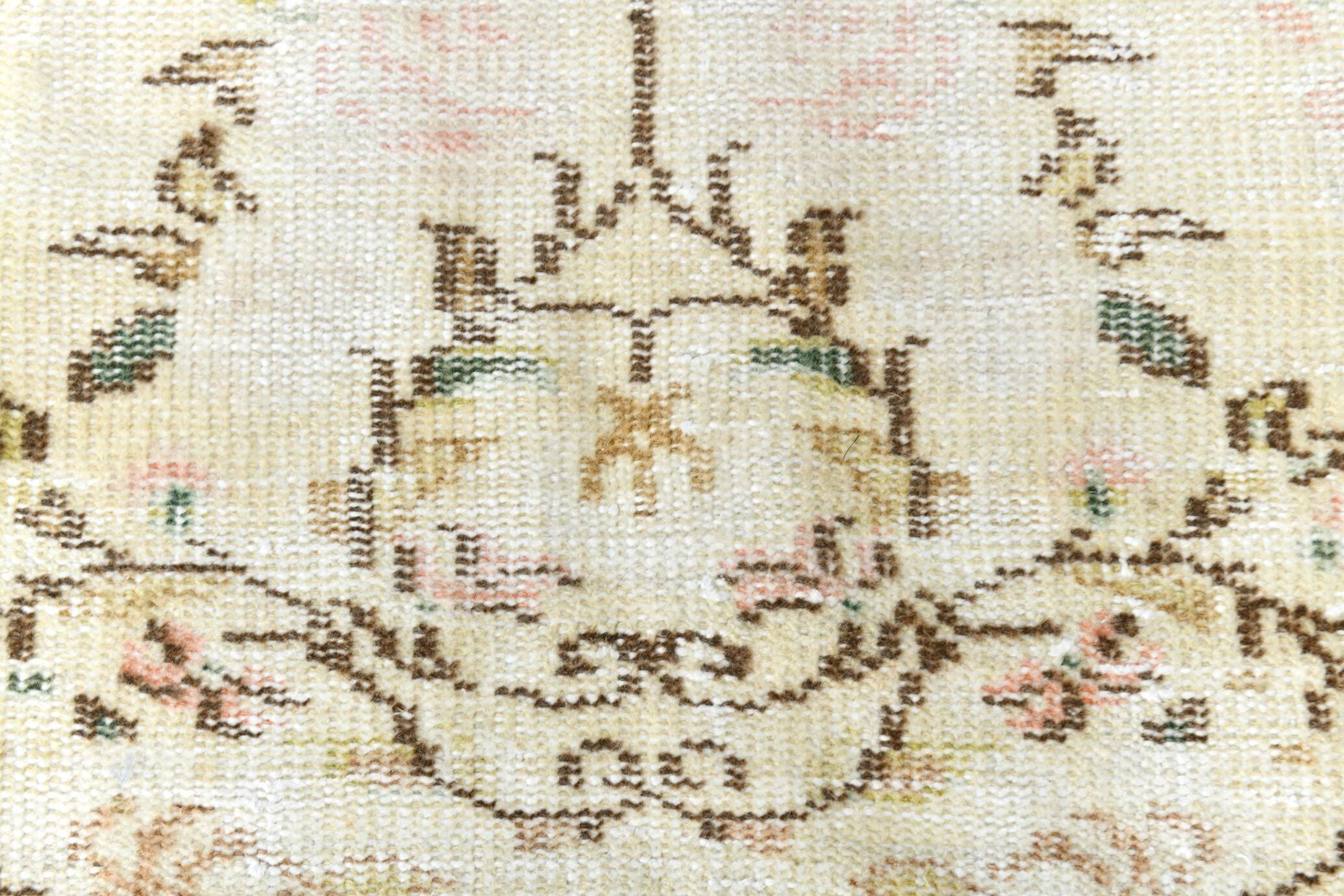Tapis Vintage Turc Crème, Médaillon Floral, Style Shabby Chic, 150x250Cm