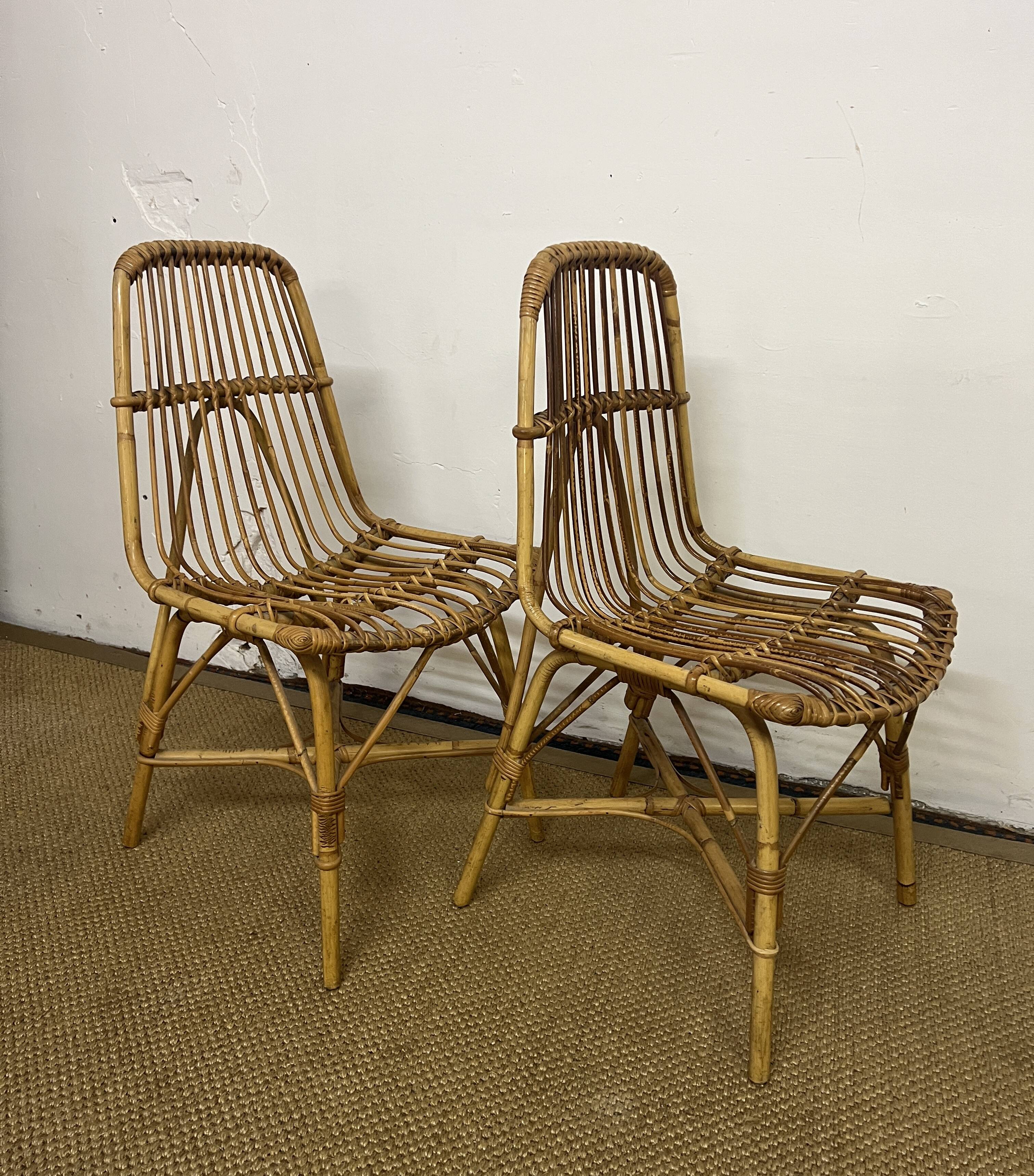 Paire de chaises en rotin & bambou