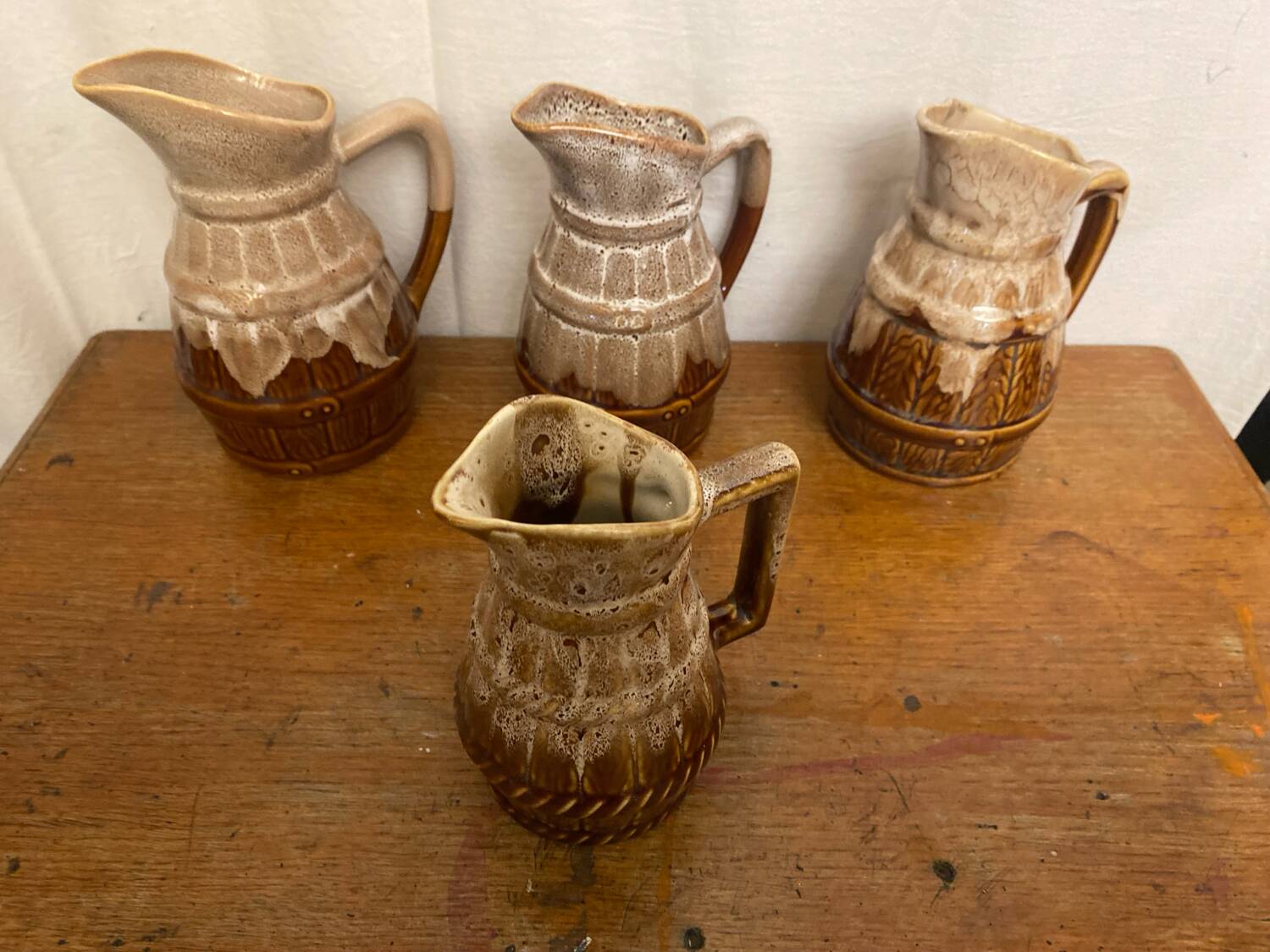 Set of 3 Barrel-Shaped Pitchers in the RÉVOL Style, Vintage Flamed Ceramic