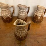 Set of 3 Barrel-Shaped Pitchers in the RÉVOL Style, Vintage Flamed Ceramic