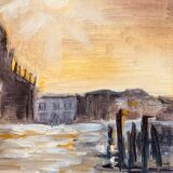 Signed painting oil on canvas landscape Venice "Santa Maria" sunset