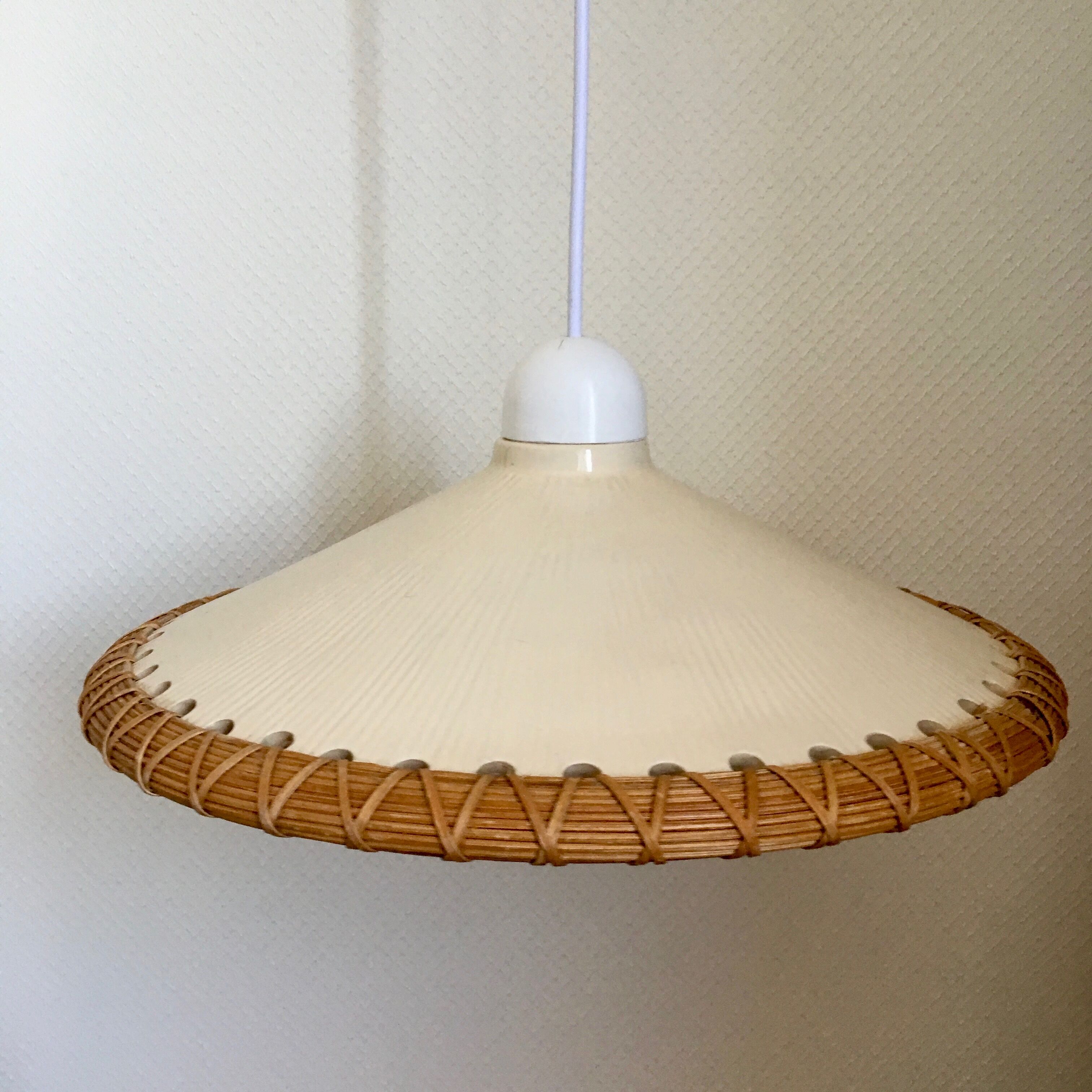 Vintage hanging in rattan and porcelain