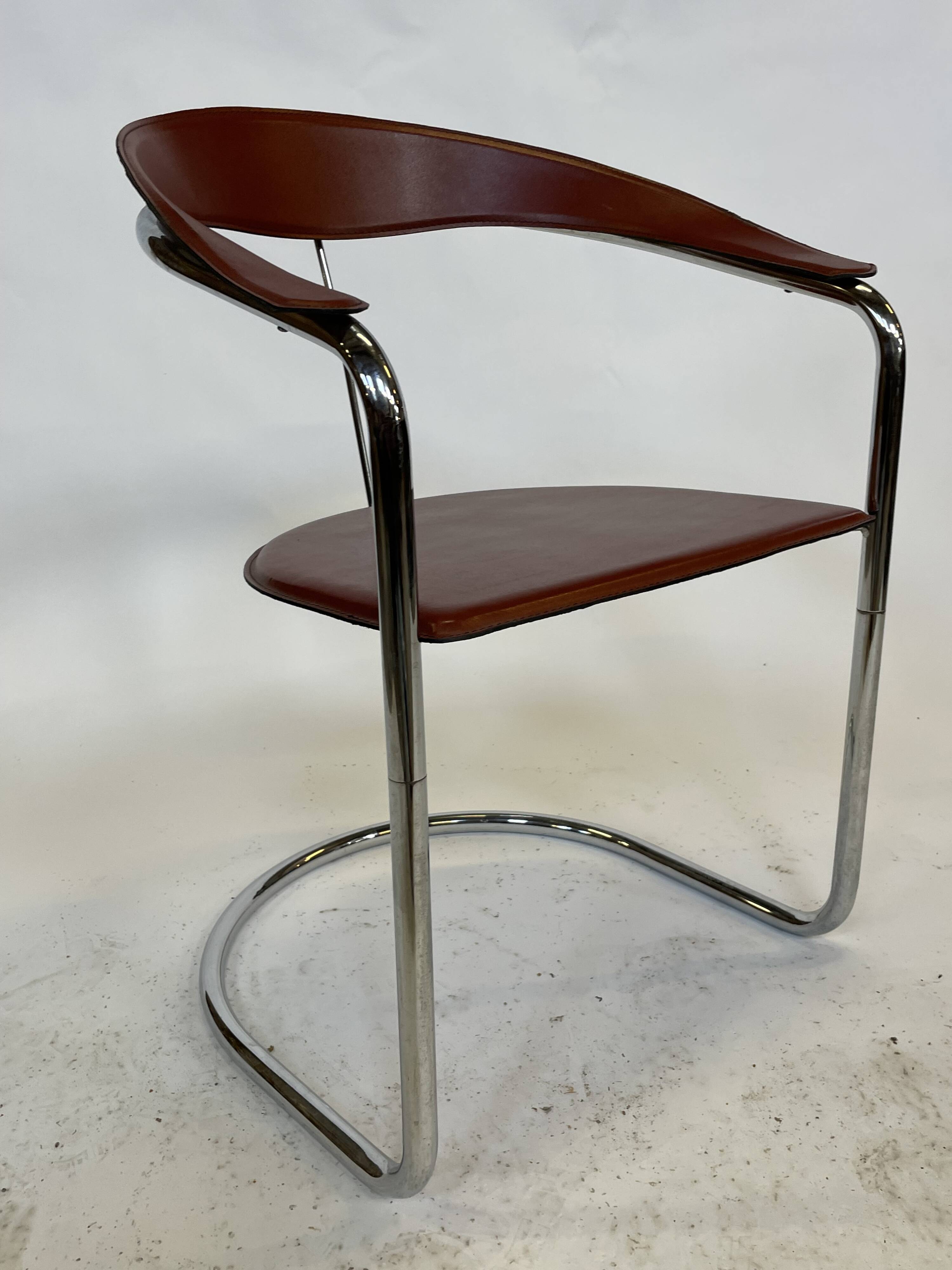 Set of 4 design cantilever chairs cognac leather and chrome design