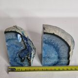 Pair of polished blue agate bookends - 11 cm