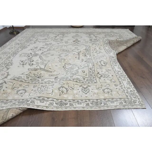1970s Vintage Persian Handmade Wool Cotton Brown Beige Area Rug 289x381