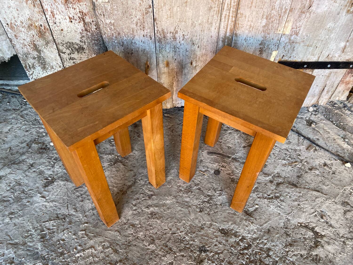 Pair of Vintage Raw Wood Stools