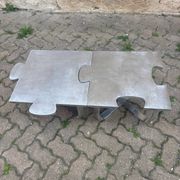 Pair of uniquely designed handmade puzzle coffee tables