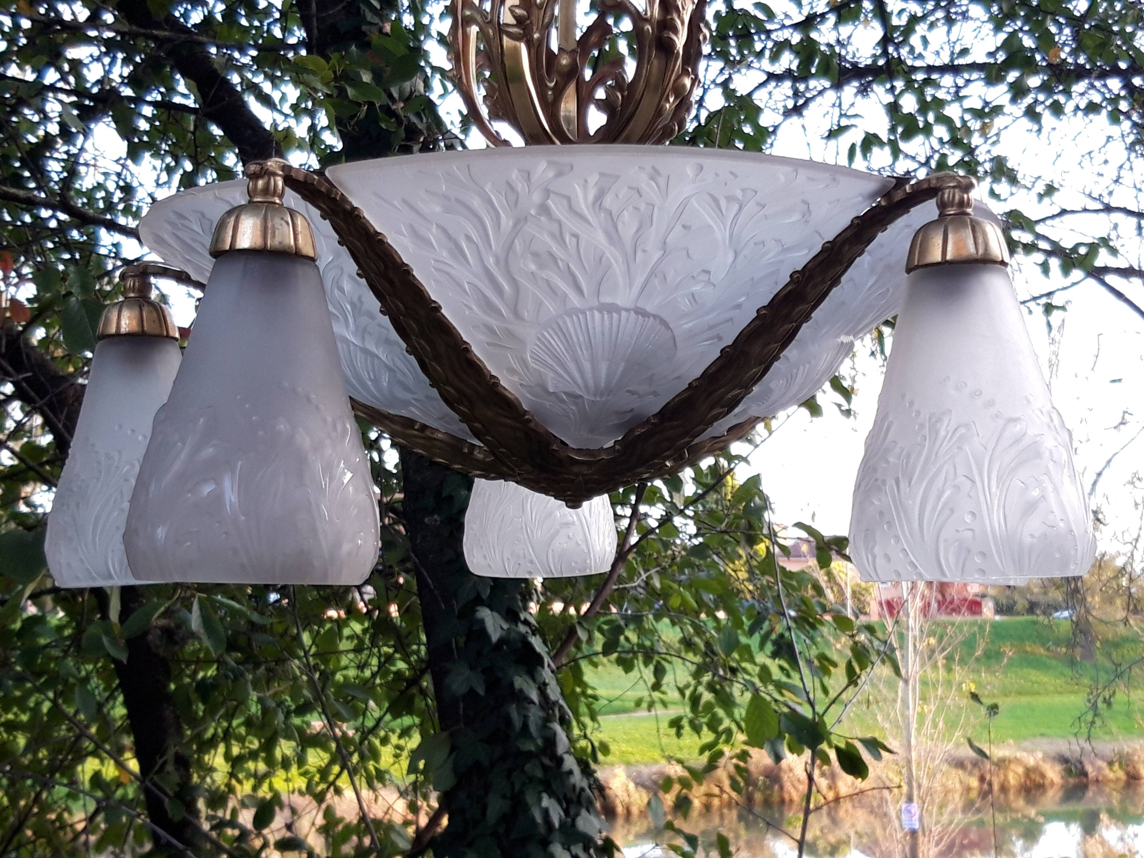 Muller brothers Luneville brass chandelier 1920/1930