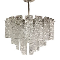 Transparent and hammered strips “listelli ” murano glass chandelier