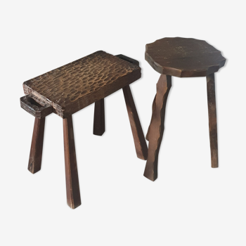 Ensemble de deux tabourets en bois