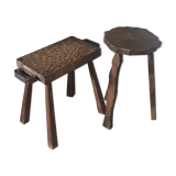 Ensemble de deux tabourets en bois